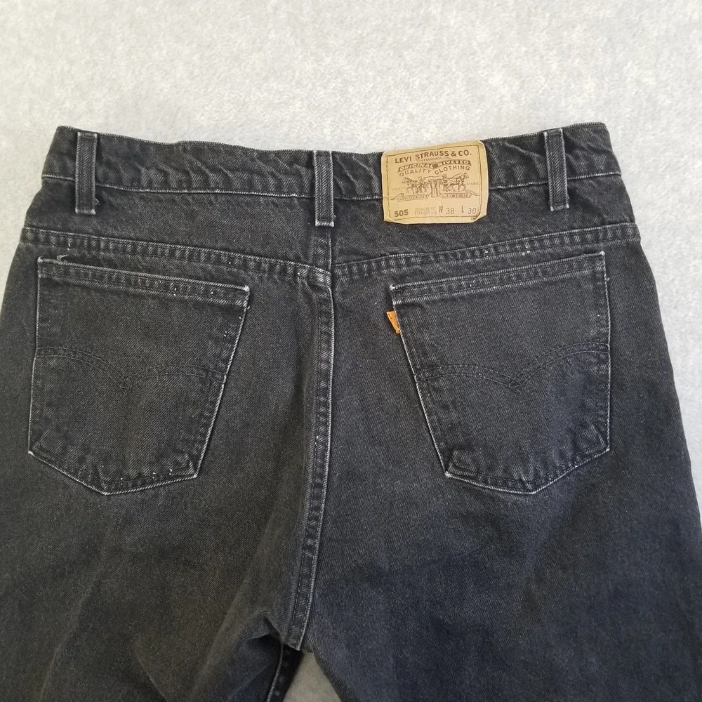 VTG Levi's 505‎ Jeans Mens 38x30 Fits 34x26 Black Orange Tab Hemmed Made in USA